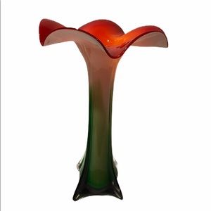 Vintage tricolor hand and mouth blown long vase.